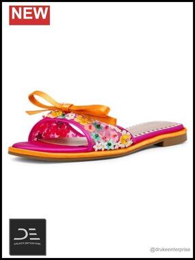 Floral Slide Sandals with Bow - Flat Casual Slingback